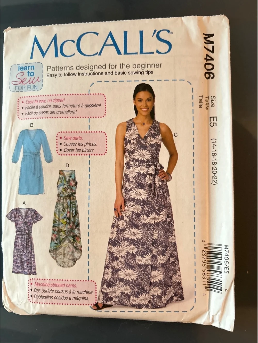 McCall's M7406 Sewing Pattern for Women's Dresses and Belt, Size E5 (14-22)